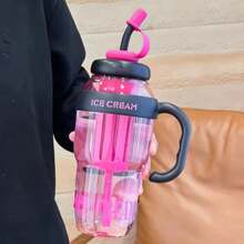 1pc Large Capacity Straw Ice Cup (Lucky Cat Design), 1200ml Sports Water Bottle, Summer Plastic Cup, Bubble Tea Cup, Large Capacity Cute Big Belly Straw Ice Cup, Outdoor Travel Water Bottle - Multicolor - View 8
