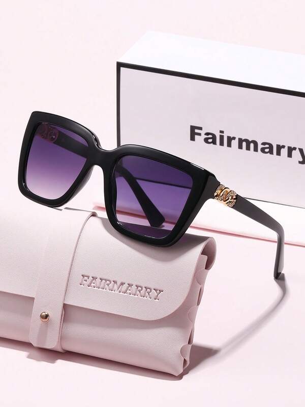 Fairmarry 1 Pair Women's Geometric Gradient Plastic Frame UV Protection Sunglasses, Metal Material Sweet Cool Style, Suitable For Daily Commute And Shopping, Slimming Face