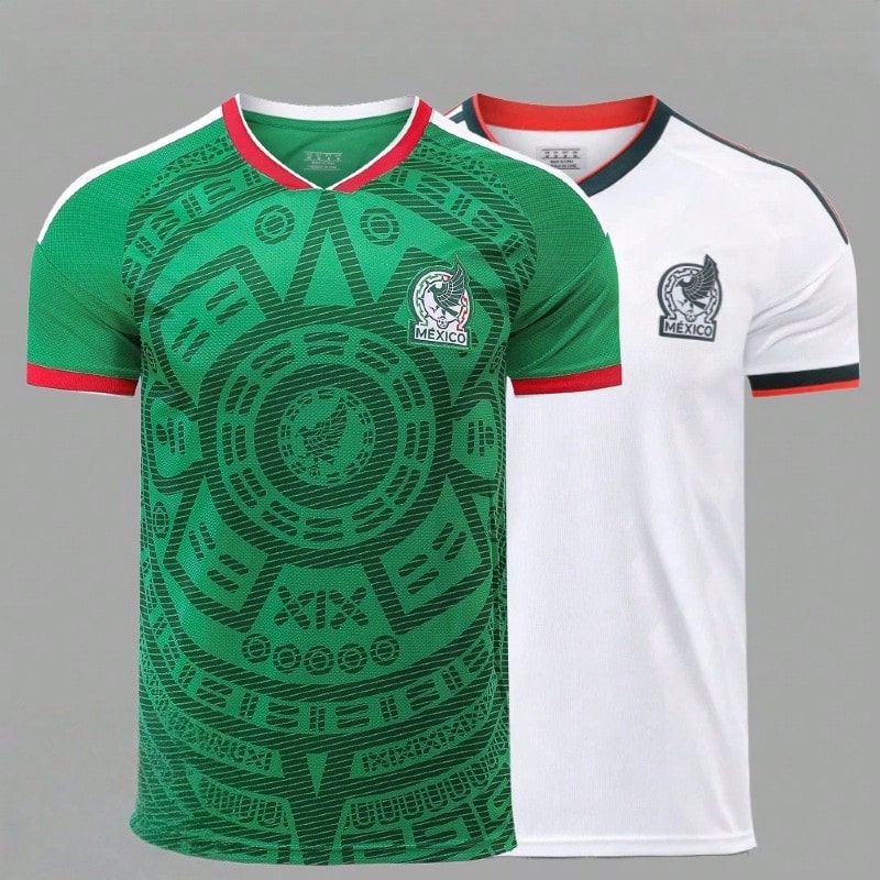 FIFA World Cup Mexico Home & Away Short Sleeve Football Jersey Fan Version Embroidered Logo Team Crest - Green - View 1