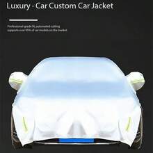Newly Upgraded Silver Half Car Cover, Sunproof UV Block Windshield Roof Hood Protector, Heat Resistant Auto Umbrella Sunshade For Sedan SUV, Weatherproof Waterproof Exterior Guard With Windproof Straps Reflective Strip - Multicolor - View 6