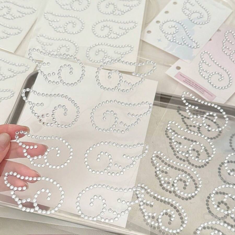 Angel Wings Crystal Stickers, Acrylic DIY Decorations, Self-Adhesive Gem Fish-Shaped Cake Glitter Rhinestone Stickers, Stationery Stickers, Scrapbooking Supplies, Birthday Gift - Wing - View 1