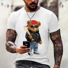 Cartoon Bear Series Patterned Men's T-Shirt Interesting Printed Undershirt Casual Fashion Men's Clothing Cotton Women's T-Shirt - Color 2 - View 2