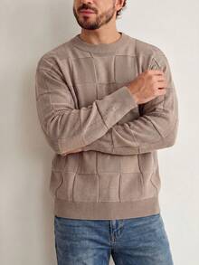 SU ER 1pc Men's Casual Knit Sweater, Autumn/Winter - Khaki - View 5