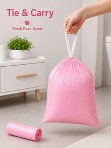150pcs Pink Drawstring Trash Bags 45 X 45cm / 17.72 X 17.72in Plastic Rose Scented Small Bin Liners With Tie Handles And Tear Off Line Garbage Bags For Bathroom Kitchen Bedroom Office Living Room Small Trash Cans Daily Home Users - Pink - View 7