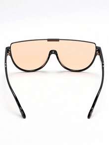 1pc Large Frame One-Piece Lens Fashion Glasses Half-Rim Tea Color Street Style Versatile Women's Eyewear - 亮黑茶片 - 查看 7