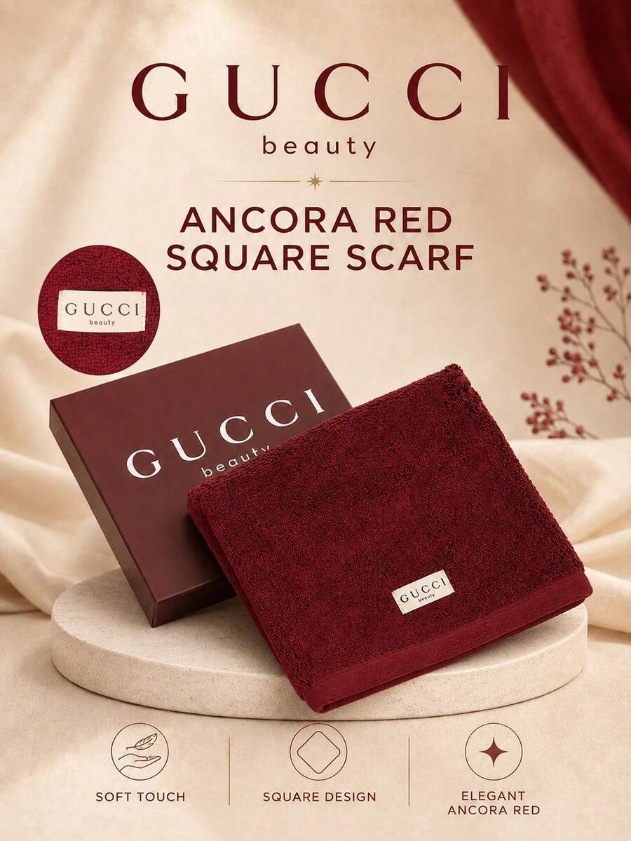 Gucci Burgundy Square Scarf, 41*40cm, Soft Skin-Friendly Absorbent, Comes With Gift Box, Delicate No Shedding, Perfect For Holiday Gifts And Personal Use