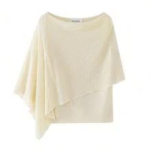 Summer Gentle Slouchy Asymmetrical Knit Top Solid Color Faux Two Pieces/Deconstructed T-Shirt For Evening Date, Daily Wear, Vacation - Apricot - View 1