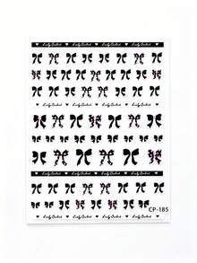 1PC Sweet Coquette Flat Nail Art Stickers, Mixed Large & Tiny Black Pink Polka Dot Bow Nail Decals, Self-Stick Nail Decor Accessories For Casual Date Simple Nail Design - Black - View 4