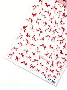 1PC Solid Red Long Tail Ribbon Bow Flat Nail Stickers, Simple Mixed Size Streamer Bow Pattern Waterproof Self-Adhesive Nail Decal Stickers For Valentine Party Nail Making - Multicolor - View 3