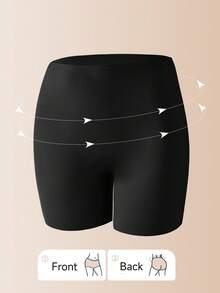 HOTCOM 1pc Black Summer Seamless Women Slip Shorts, Anti-Chafing No-Roll High Waist Shorts Elastic Comfortable Breathable Women's Underwear - Black - View 4