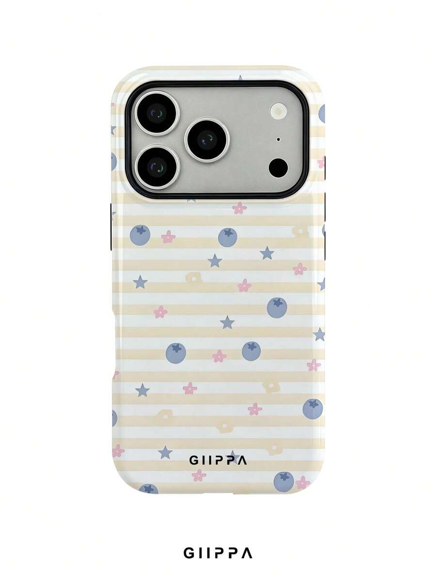 GIIPPA 1件淡黃色橫條紋背景搭配藍莓與小星星圖案設計手機殼,適用於 Phone 17 Pro Max,相容 Phone 16 Pro Max、15 Pro Max、14 Pro Max,韓系高端時尚趣味手機殼,相容 11/12/13/14/15/16 Pro Max Plus,優雅設計男女皆宜,聖誕節、情人節、復活節、婚禮季與生日送女友的完美禮物 - 乳黃色 - 查看 1