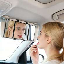 3-Fold Shiny Rhinestone Car Sun Visor Makeup Mirror, Adjustable 3-Panel Makeup Mirror, Universal Clip-On Car Sun Visor Vanity Mirror, Suitable For Car Interior - 1pc - View 6