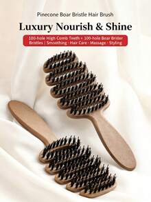 Tired Of Frizzy And Dull Hair? This Multi-Functional Boar Bristle Styling Brush Can Smooth Hair, Nourish Hair Quality And Lift Hair Roots. Get One For Your Best Friend As A Sweet Daily Gift! - Pine Cone Boar Bristle Hair Comb - View 9
