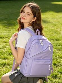 1 Set Back To School Fashion Casual Solid Color Backpack Set, Backpack + Tote Bag + Crossbody Bag + Pencil Case, Large Capacity With Laptop Compartment, Solid Color Student Backpack, Adjustable Shoulder Strap + Multi-Pocket Lightweight Portable School Bag, Zipper Bag Set, Suitable For Graduates/Students/Teenage Girls, Perfect For Outdoor Travel/Middle School/High School/College Use - 2186 - View 5