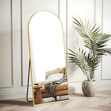 EDIMENS Full-Length Mirror, 160 X 50 Cm, Curved Standing Mirror, Aluminum Alloy Frame, Tempered Glass, For Bedroom, Living Room, Wardrobe - 165x60cm-Gold - 查看 8