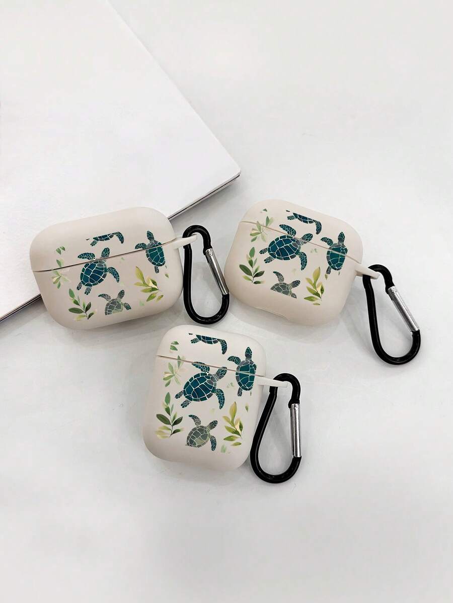 1pc Turtle Green Leaf Print Off-White Bluetooth Earphone Protective Case With Earphone Case Hook, Covers, Ocean Tropical Style Minimalist Earphone Accessory, Suitable For Daily Use And Gift-Giving In All Seasons, Birthday, Summer Holiday, Christmas Gift Choice, Compatible With Wireless Earbuds Case, Headphones, Compatible With Wireless Earbuds Pro (2nd Generation), Compatible With Wireless Earbuds 3, Compatible With Wireless Earbuds Pro, Compatible With Wireless Earbuds 1/2, Compatible With Wireless Earbuds 4