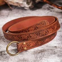 2 piezas Conjunto de cuero vintage en relieve Cinturón de cuero con bolsa de monedas con cordón Accesorios de disfraz renacentista - A - Ver 5