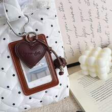 Photo Card Holder Keychain - 1pc PU Leather 3-Inch Photo Card Holder With Detachable Metal Heart Charm And Leather Heart Charm, Cute Double Slot Protective Case, Suitable For Idol Photo Cards, ID Cards And Credit Cards, Perfect For Back To School Gifts - A - View 4