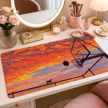 Orange Sunset Basketball Court Black Cat Illustration Large Mouse Pad, Healing Anime Sunset Landscape Non-Slip Stitched Edge Desk Mat, Thickened Keyboard Pad, Suitable For Students And Office - View 4