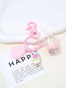 1pc Cute Cookie Ice Cream Pearl Milk Tea Keychain Set, Pink Sweet Girl Style Pendant, Handbag Decoration For Girls And Girl, Friendship Gift Jewelry - A - View 6