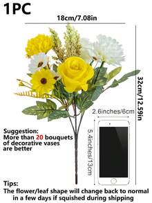 1件人造菊花球玫瑰花束，適合臥室、廚房裝飾，DIY花環，秋季裝飾，室內/室外裝飾，桌面裝飾，婚禮裝飾，人造植物，教師禮物，女性禮物 - 黃色 - 查看 3