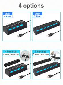Adaptateur concentrateur USB 2.0 à 4 ports/7 ports, concentrateur multifonction 7-en-1 avec commutateur USB, adaptateur répartiteur portable pour ordinateur, ordinateur portable, téléphone, clé USB, souris, clavier, jeu, lecteur MP3, disque dur et autres périphériques USB. Compatible avec PC, Pro, Mini, Surface Pro, adaptateur OTG, imprimante, appareil photo, ventilateur USB et autres appareils USB. - Noir - Voir 12