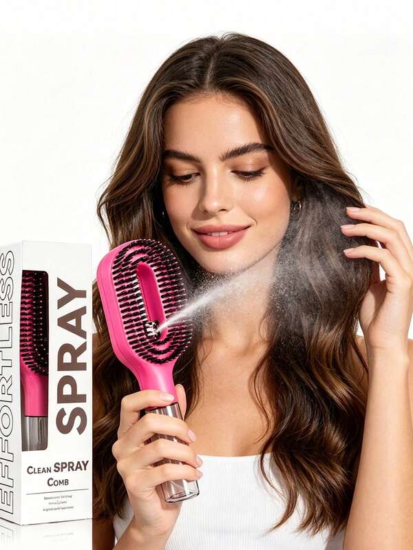 2-In-1 Spray Hairbrush, Transparent White, Built-In Water Tank Spray Hairbrush, Soft Flexible Bristles, Suitable For Curly, Straight, Wavy Hair, Moisturizing Hairbrush, Curling Brush, Anti-Tangle Comb, Women's Hairbrush, Hair Care, Travel