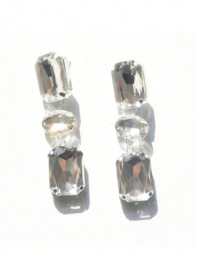 時尚閃亮水鑽耳環與項鍊套組，新娘婚禮宴會珠寶套組 - 銀色 - 查看 10
