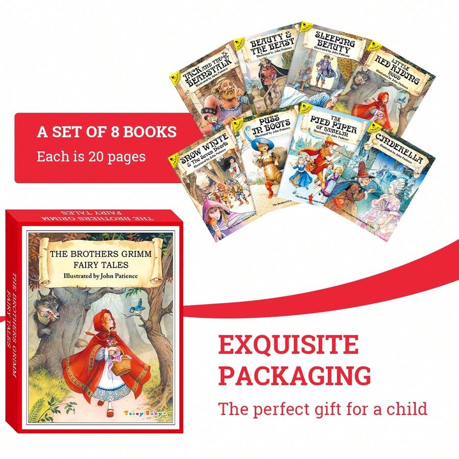 1 Box Set Of 8 Children's English Grimm's Fairy Tale Story Books, Ideal Gift Choice With 8 Different Classic Fairy Tale Story Books