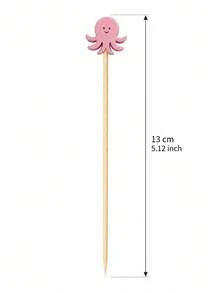 50 piezas de lindos palillos para frutas con diseño de pulpo rosa, estilo oceánico, para postres, frutas y cócteles, adecuados para fiesta en la piscina, camping en la playa, fiesta tropical de Hawái, opción ideal para decoración de postres y bebidas en cumpleaños temáticos y festivales - Multicolor - Ver 6