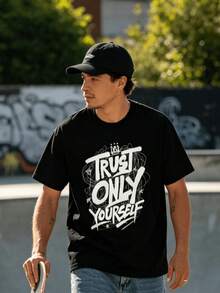 Vintage Trust Yourself Graphic Tee For Men | Inspirational Slogan Cotton Crew Neck Short Sleeve Casual Summer Top - white Top - 查看 2