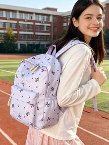 1 Set Back To School Backpack Set - Bow Pattern Large Capacity Backpack + Lunch Bag + Pencil Case Multi-Piece Set, With Laptop Compartment School Bag, Campus Day Bag, Lightweight Portable Zipper Bag, Suitable For Students/Teenagers/Graduates, Perfect For Outdoor/Travel/Middle School/High School/University, Essential College Backpack - 8217 - View 7