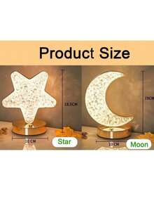 Star & Moon Night Light, USB Rechargeable, Touch Control 3-Color Lamp, Bedroom Bedside Lamp, Desk Lamp, Home Decor, LED Crystal Night Light, Table Lamp, Memorial Gift, Birthday Gift, Suitable For Bedroom, Living Room, Dining Room, Bar - Multicolor - View 5