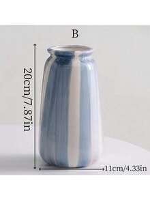 Shumen Hand-Painted Blue Minimalist Ins Style Ceramic Decorative Vase For Dried Flowers And Fresh Flowers, Living Room Floral Arrangement, Model Room Decor, 1pc - Vase - View 9