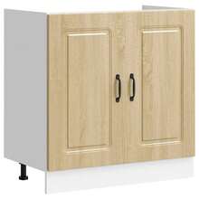 vidaXL Spülenunterschrank Kalmar Helle Eiche Khaki 80x46x81,5 cm Holzwerkstoff, Küchenunterschrank, Unterschrank für Küche, Küchenzeile, Küchenschrank - hellbraunes Khaki - Übersicht 35
