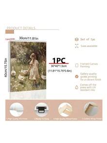 1pc Goose Girl Prints, Rustic Farmhouse Moody Girl With Ducks Painting,Shepherdess Lamb Art, Ideal Gift,Suitable For Bedroom,Living Room,Office,Wall Arts,Wall Decor,Home Decor,Room Decor,Canvas Wall Art,Posters, Wall Art With Frame, Optional Frame ﻿ - 1PCS - View 7