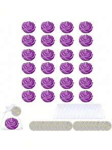 24pcs Rose Scented Candle Gift Set, Includes Organza Bag And Thank You Card, Romantic Rose Shaped Scented Candles, Suitable For Wedding, Party, Proposal, Home Decor - 24pcs - View 5