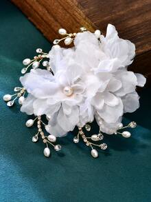 1pc White Floral Bridal Hair Clip Elegant Woman Headwear Hair Accessory Suitable For Weddings And Parties - White - View 8
