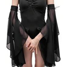 Mangas de protección desmontables para mujer, ideales para el verano, mangas decorativas sencillas, accesorio de doble uso para bodas y uso diario, mangas transpirables de seda fría con protección, mangas parasolares para ciclismo y conducción al aire libre. - 1 par negro - Ver 5