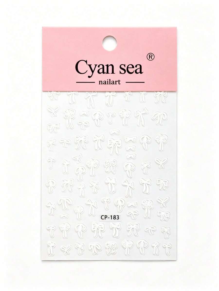 1PC Romantic Coquette Flat Nail Art Stickers, Mixed Large & Tiny Solid White Outline Bow Nail Decals, Self-Stick Nail Decor Accessories For Clean Minimalist Casual Wedding Nail Design - Multicolor - View 1