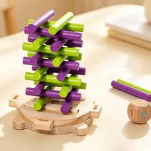 1 Set Wooden Rocking Stacking Balance Blocks, Children Parent-Child Interactive Pulling Rod High Tower Educational Board Game Toy - Multicolor - View 4