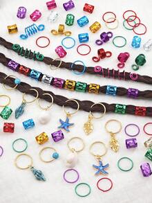 220pcs Ocean Style Hair Rings With Pearl, Conch, Starfish & Shell Designs-Multi-Shape Adjustable Hair Cuffs, Boho Beach Jewelry For Women's Braids - Multicolor - View 5
