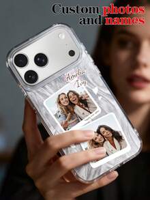 1pc Customized Daily Commemorative Photo Personalized Phrase Text Customization Personalized Signature Customization Anniversary Gift, Valentine's Day Gift, Birthday Gift, Wedding Gift, Mother's Day Gift, Father's Day Gift, Best Friend Gift, Gift For Mom/Dad, Gift For Boyfriend, Gift For Girlfriend 2-In-1 Glossy Film Full Coverage Hard Shell Phone Case Protective Cover Compatible With IPhone 11/12/13/14/15/16 17 Pro Max - Multicolor - View 3