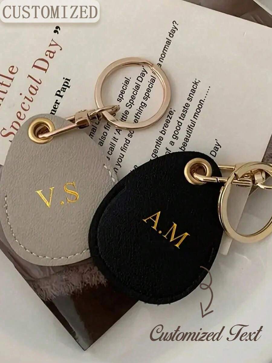 Elegant Customized Faux Leather Keychain - Personalized Letter Gold Keychain Unisex | Ideal Valentine's Day Gift - Multicolor - View 1