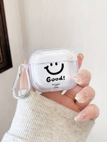 1個極簡笑臉搭配「Good」勵志標語印花透明防摔藍牙耳機保護殼，Ins極簡風附金屬防丟耳機殼掛鉤，時尚耳機配件，適用於耳機殼，快速出貨 #SmileFaceCase #InsAesthetic #MinimalistCase #PositiveQuote #EarbudCase #CuteEarphoneCase #SimpleDesign #GoodSloganCase #AestheticAccessories - 彩色 - 查看 7