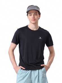 CAMEL CROWN Kaos Outdoor Pria Cepat Kering, Ringan, Bernapas, Menyerap Keringat, Menyejukkan, Melindungi dari Sinar Matahari, Kerah Bulat, Lengan Pendek untuk Musim Panas - Hantu Hitam - View 9