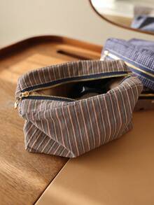 Japanese Style Plaid Striped Makeup Bag, Multi-Functional Zipper Storage Bag, Travel Portable Bag, Medium Bag Organizer - Multicolor - View 10