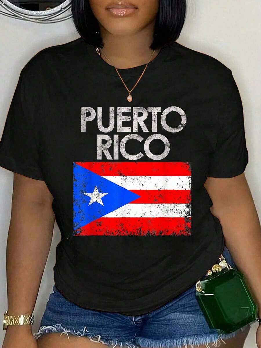 100%Pure Cotton Puerto Rico Mom Theme T Shirt,Men And Women,Loose And Comfortable,Soft Round-Neck Top. - 黑色 6 - 查看 1