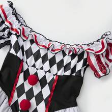 Halloween Women Creepy Clown Costume Adult Circus Freakshow Scary Killer Clown Dress Jumpsuit Cosplay For Costume Party Without Stockings - 黑色 - 查看 5