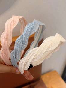 3pcs Girls French Style Fresh Solid Color Versatile Toothed Braided Non-Slip Hairbands - Multicolor - View 1